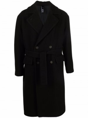Двубортное пальто с поясом Hevo. Цвет: черный