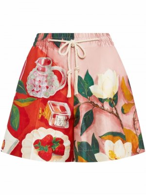 Атласные шорты с цветочным принтом Oscar de la Renta. Цвет: розовый
