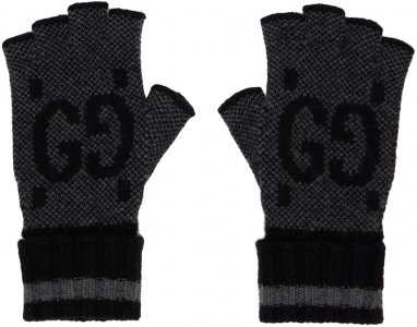 Черные перчатки без пальцев с узором GG Gucci