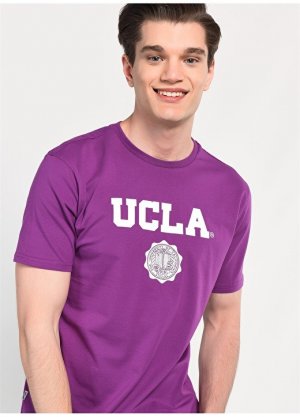 Фиолетовая мужская футболка с круглым вырезом и стандартным узором принтом Ucla