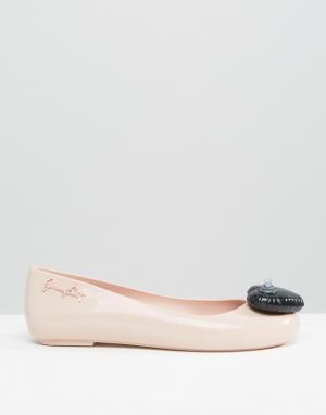 Телесные туфли на плоской подошве с контрастным черным сердцем Melissa & Jeremy Scott. Цвет: бежевый