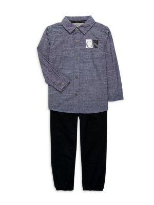 Комплект из двух предметов: рубашка с логотипом и спортивные штаны для маленького мальчика , цвет Blue Multi Calvin Klein