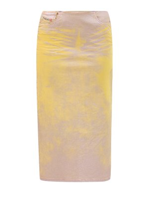 Юбка De-Pra на низкой посадке из металлизированного денима DIESEL. Цвет: желтый