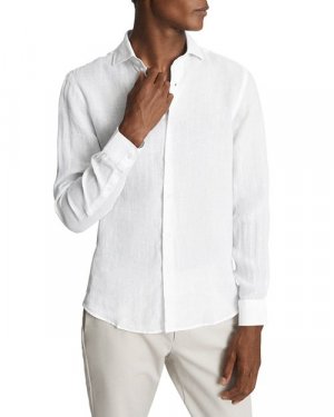 Льняная рубашка Ruban с длинным рукавом REISS, цвет White Reiss