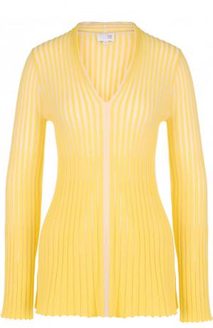 Пуловер фактурной вязки из смеси хлопка и кашемира Tse. Цвет: желтый