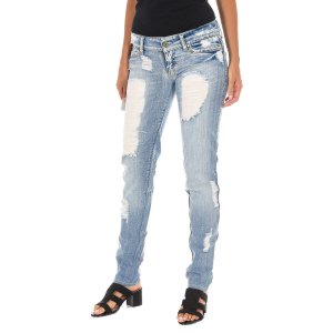 Длинные джинсовые брюки с рваным эффектом и шифоном D012929-D024 женщина MET