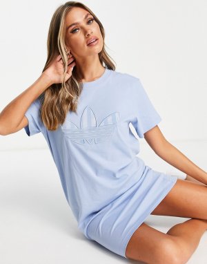 Голубое платье-футболка с большим логотипом -Голубой adidas Originals