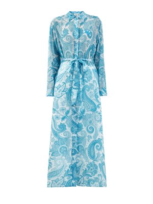 Легкое платье-туника с принтом пейсли и поясом ETRO. Цвет: голубой