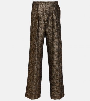 Твидовые прямые брюки с высокой посадкой , золото Dries Van Noten