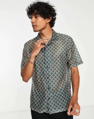 Рубашка с воротником-стойкой из винтажного геометрического кружева Twisted Tailor