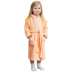 Халат с капюшоном махровый детский , цвет персиковый, размер 146 Осьминожка. Цвет: оранжевый/розовый