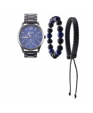 Мужские аналоговые часы с кварцевым механизмом и блестящим металлическим браслетом, 45 мм, со штабелируемым комплектом браслетов дорожной сумкой на молнии American Exchange