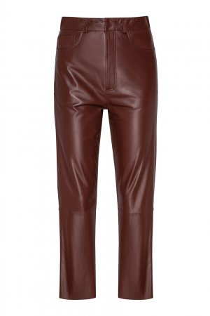 Коричневые кожаные брюки Izeta. Цвет: коричневый