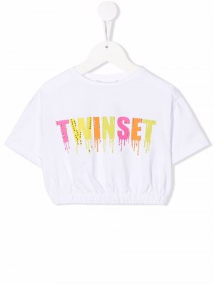 Logo-print cropped sweater TWINSET Kids. Цвет: белый
