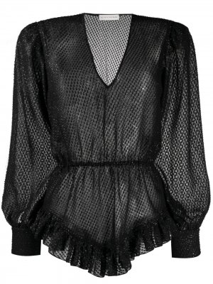Полупрозрачная блузка с оборками Silvia Astore. Цвет: черный