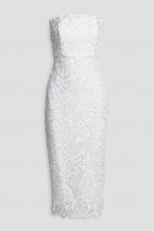 Платье миди из гипюрового кружева без бретелек BADGLEY MISCHKA, белый Mischka