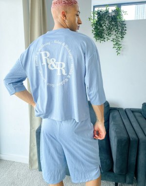 Пижамный комплект из футболки и шорт материала под сетку с принтом на спине -Многоцветный ASOS DESIGN