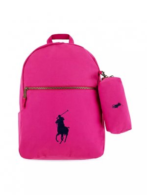 Холщовый школьный рюкзак и пенал для девочек , цвет preppy pink Polo Ralph Lauren
