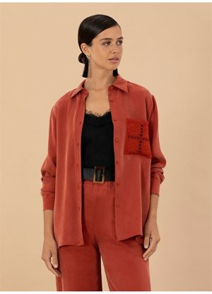 Однотонная красная женская рубашка с рубашечным воротником Pierre Cardin