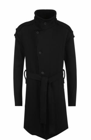 Однобортное хлопковое пальто с поясом Lost&Found. Цвет: черный