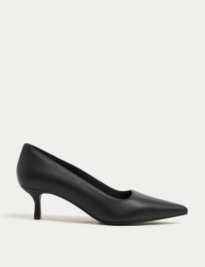 Широкие кожаные туфли-лодочки на маленьком каблуке , черный Marks & Spencer