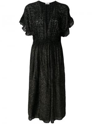 Платье с V-образным вырезом и оборками на рукавах Masscob. Цвет: чёрный