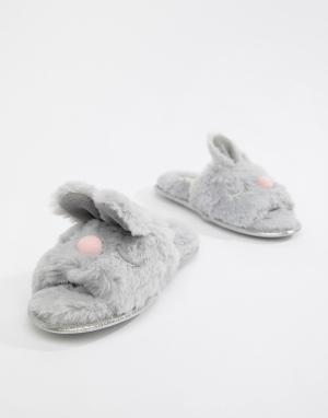 Серые пушистые слиперы с кроликами Head Over Heels by Dune. Цвет: серый