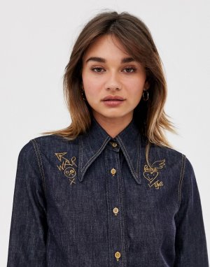 Джинсовая рубашка в стиле вестерн с вышитым воротником -Синий Vivienne Westwood Anglomania