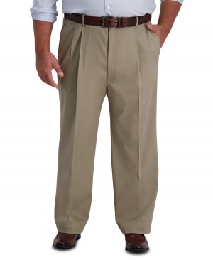Мужские классические плиссированные брюки big & tall iron free premium цвета хаки классического кроя , мульти Haggar