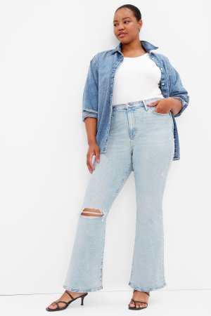 Рваные расклешенные джинсы 70-х с высокой талией Gap, синий GAP