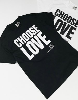 Черная футболка унисекс из органического хлопка с надписью Choose Love -Черный цвет Help Refugees