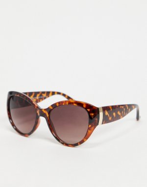Круглые солнцезащитные очки в черепаховой оправе «кошачий глаз» -Коричневый цвет New Look