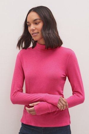 Дышащая футболка с высоким воротником и длинными рукавами отверстиями для больших пальцев Gap, розовый GAP
