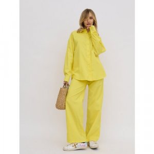 Костюм , рубашка и брюки, повседневный стиль, оверсайз, карманы, размер 42, желтый BrandStoff. Цвет: желтый