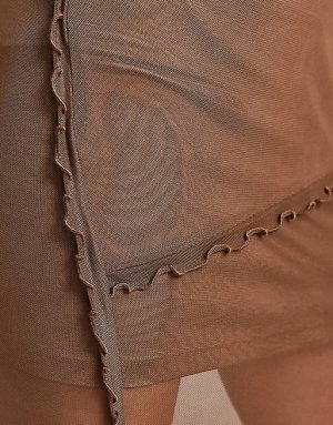 Коричневая сетчатая юбка макси с салатовым краем Noisy May