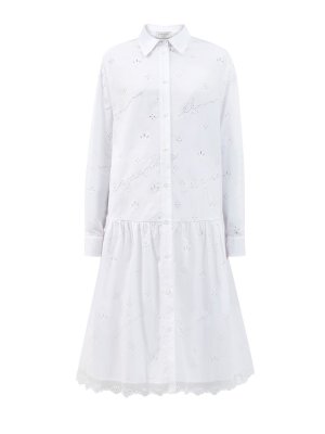 Белое платье-рубашка с ажурной отделкой ERMANNO FIRENZE. Цвет: белый