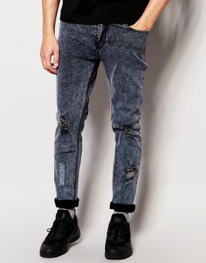 Потертые байкерские джинсы Perill Systvm. Цвет: серый