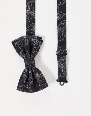 Черный галстук-бабочка с цветочным узором -Черный цвет ASOS DESIGN