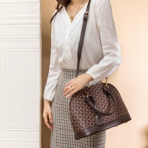 Элегантная женская сумка с двойной молнией и принтом, клетчатая сумка-ракушка, простая на плечо большой вместительности, ручная VIA ROMA