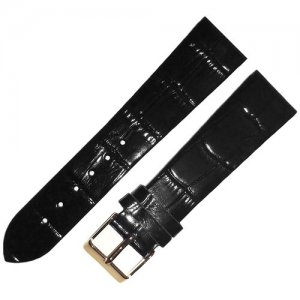 Ремешок 2203-02-1-1 Kroko ЛАК Черный тонкий кожаный ремень для наручных часов из натуральной кожи 22 мм лаковый крокодил Ardi. Цвет: черный