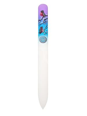 Пилочка стеклянная маникюрная цветная с ручной росписью, 1шт, Снегири, 140 мм BOHEMIA. Цвет: фиолетовый