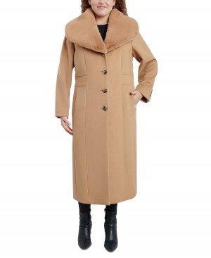 Однобортное пальто больших размеров с воротником из искусственного меха Anne Klein