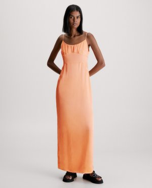 Женское платье миди с бретелями и логотипом , оранжевый Calvin Klein Jeans