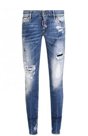 Укороченные зауженные джинсы с потертостями Dsquared2. Цвет: голубой