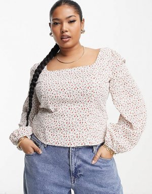 Приталенная блузка Curve с квадратным вырезом и винтажным цветочным принтом Glamorous