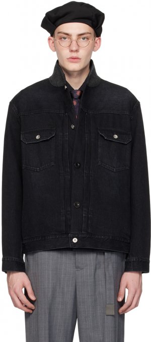 Черная джинсовая куртка с воротником-стойкой Sacai