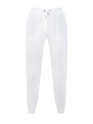 Белые брюки-джоггеры из мягкой хлопковой пряжи BRUNELLO CUCINELLI. Цвет: белый