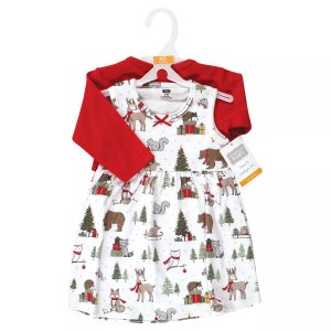 Комплект из хлопкового платья и кардигана для младенцев малышей Hudson, Red Winter Forest Hudson Baby