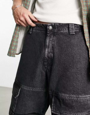 Черные широкие джинсы с деталями карго ASOS