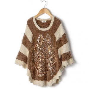 Пуловер-пончо укороченный с узором и блестками MOLLY BRACKEN. Цвет: черный